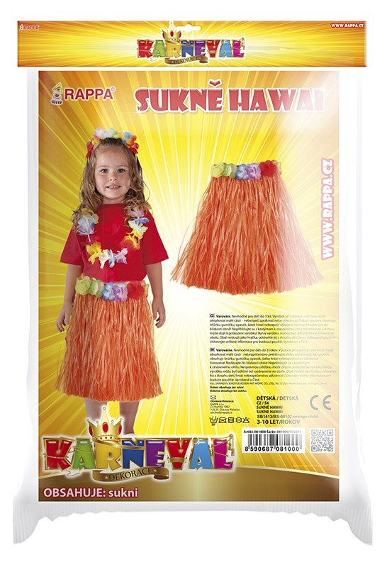 Sukňa Hawaii detská 45 cm, oranžová