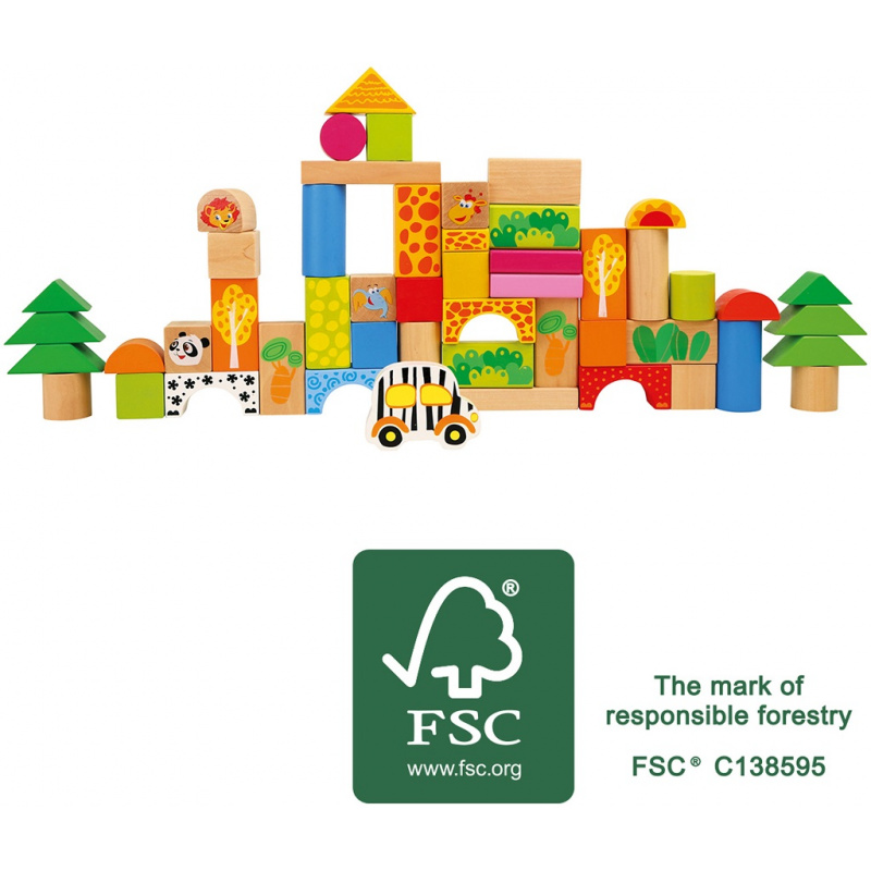 Small Foot Drevené zoo stavebné kocky 50 ks