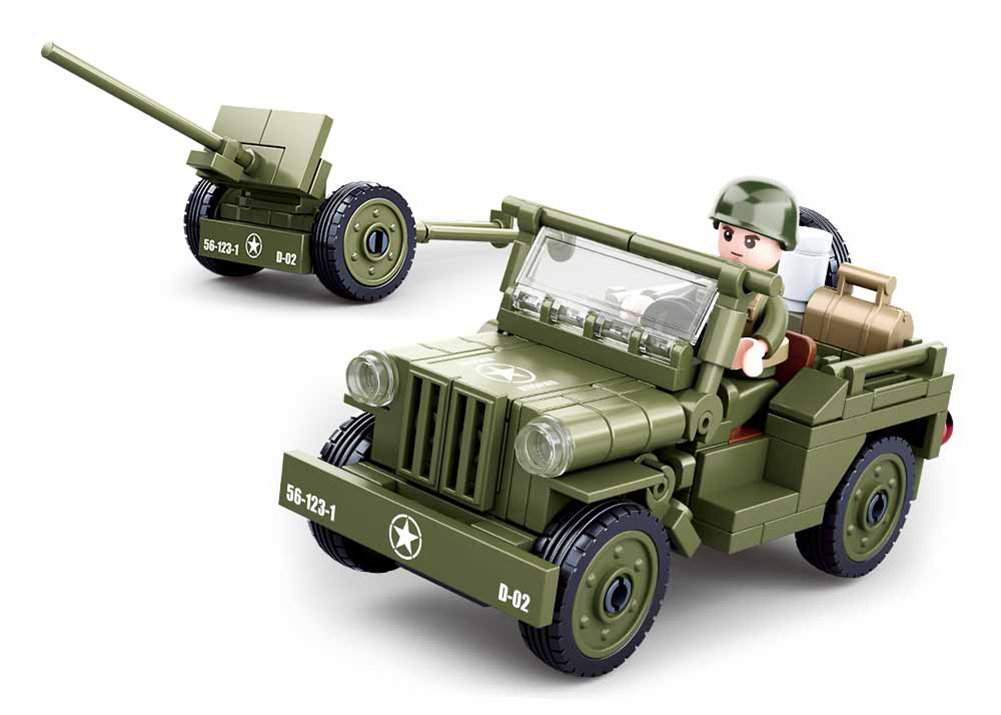 Sluban Army WW2 M38-B0853 Spojenecký džíp a protilietadlové delo
