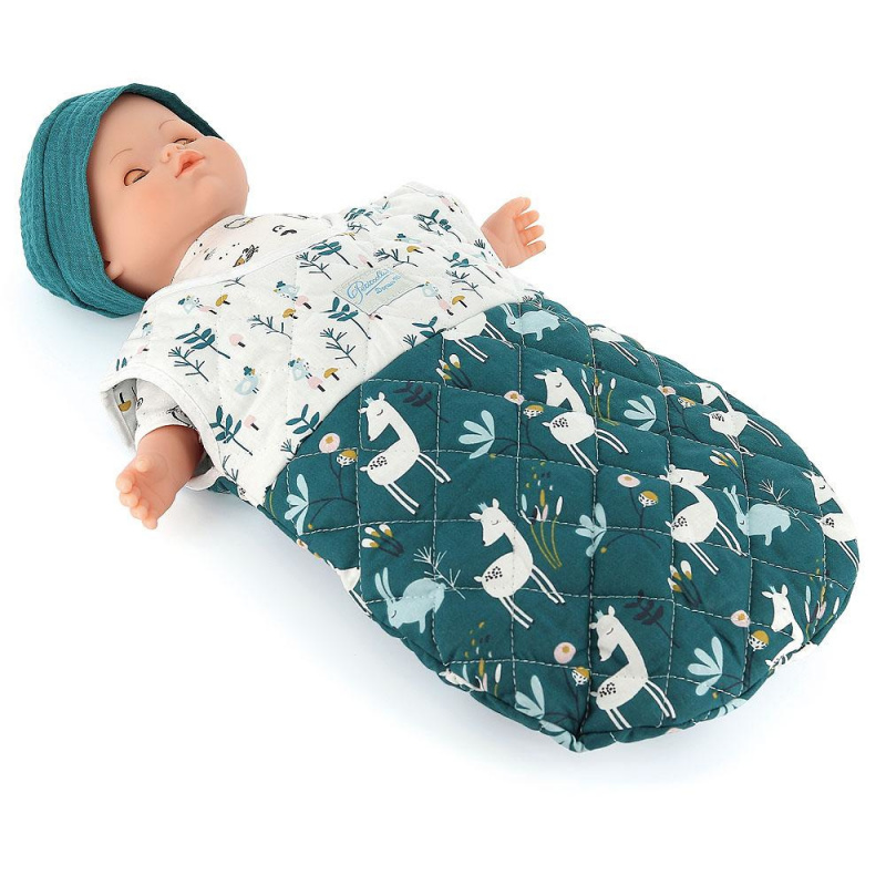 Petitcollin Spací vak zeleno-biely (pre bábiky 36-40 cm)