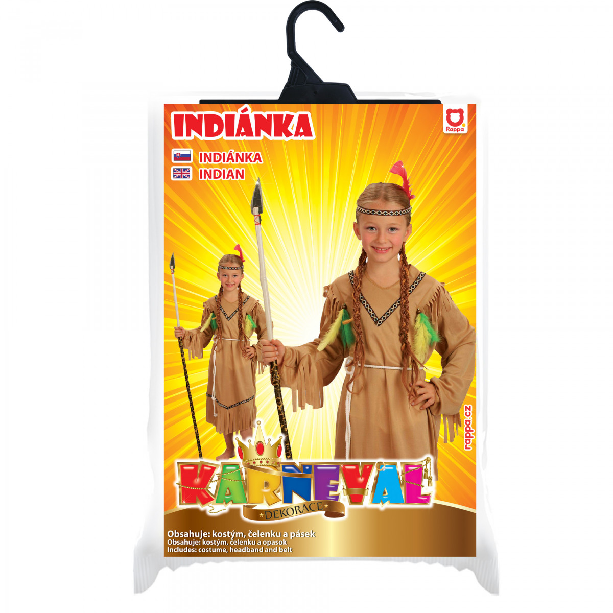 Detský kostým Indiánka s čelenkou a perím (S)