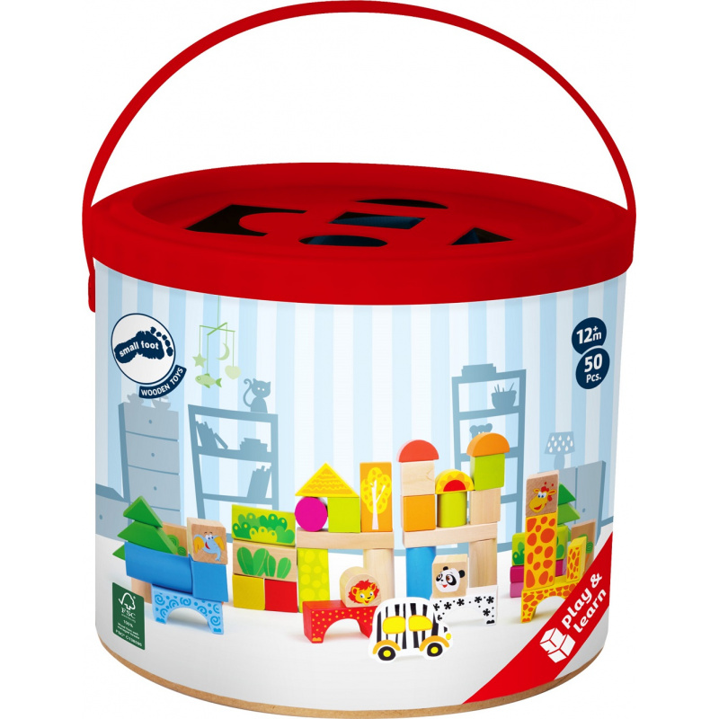 Small Foot Drevené zoo stavebné kocky 50 ks