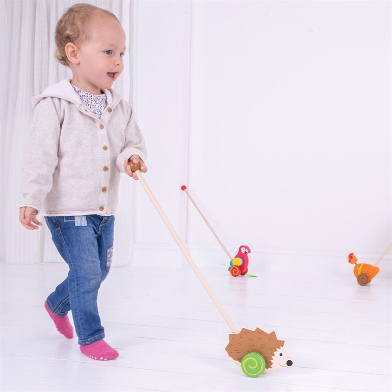 Bigjigs Baby Drevená hračka na tlačenie - Ježko