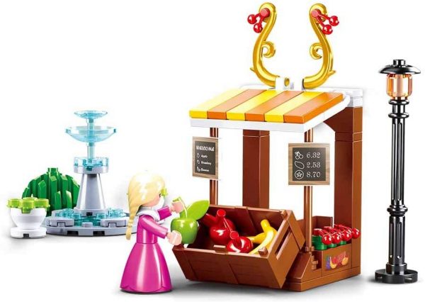 Sluban Girls Dream Village M38-B0870 Dobový stánok s ovocím a fontána