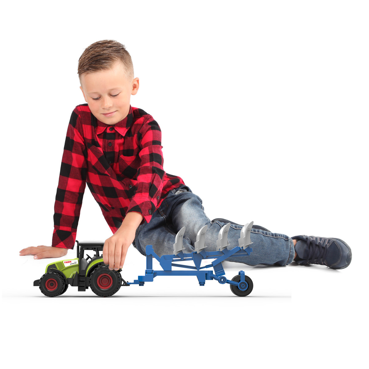 Traktor plastový so zvukom, svetlom a vlečkou pre orbu