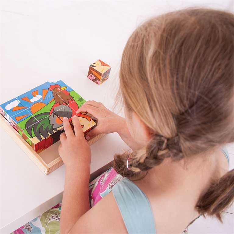 Bigjigs Toys Drevené obrázkové kocky Farma