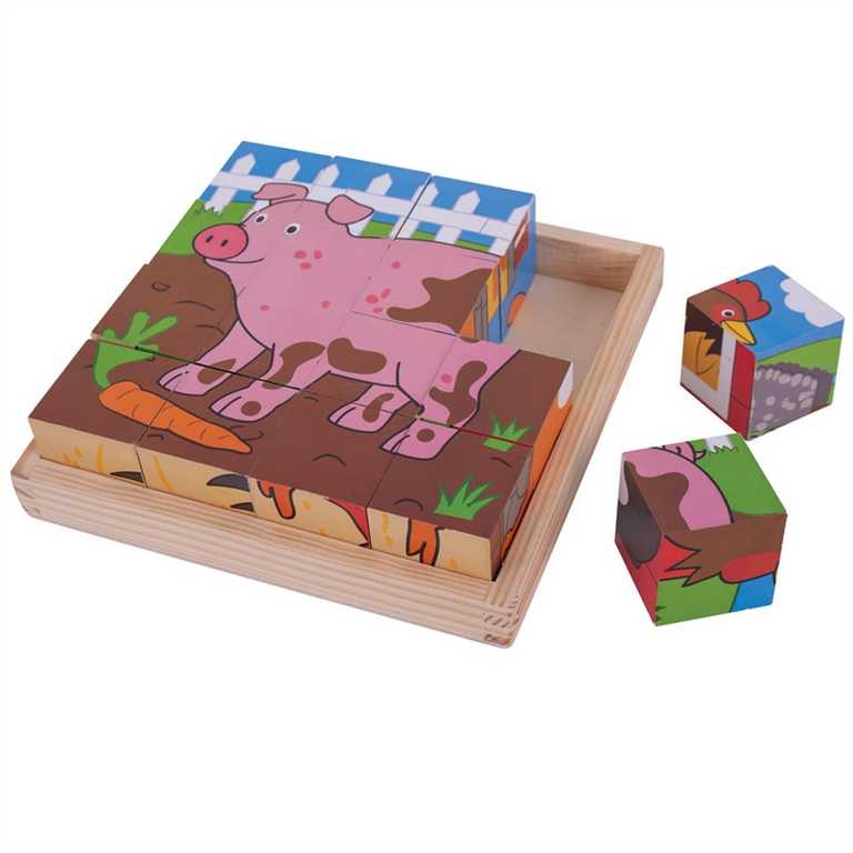 Bigjigs Toys Drevené obrázkové kocky Farma