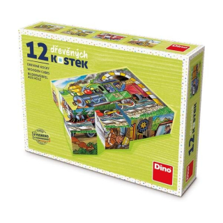 Dino drevené kocky Mašinka 12 ks